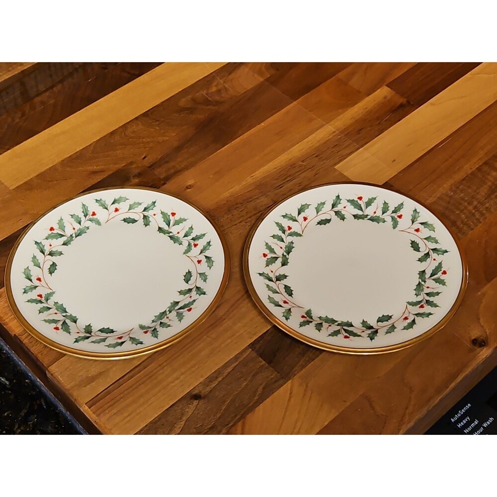 2 Vintage Lenox Holiday Dimension Bread Butter Plates 6" Made in USA Gold Rim
